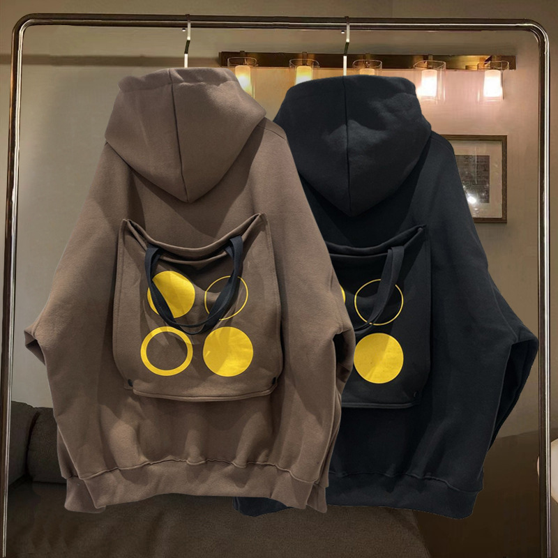 National Fashion Handbag Design Hooded Sweater Men‘s Autumn Korean Style Trendy Handsome Long-Sleeved Shirt Ins Fashion Brand Loose