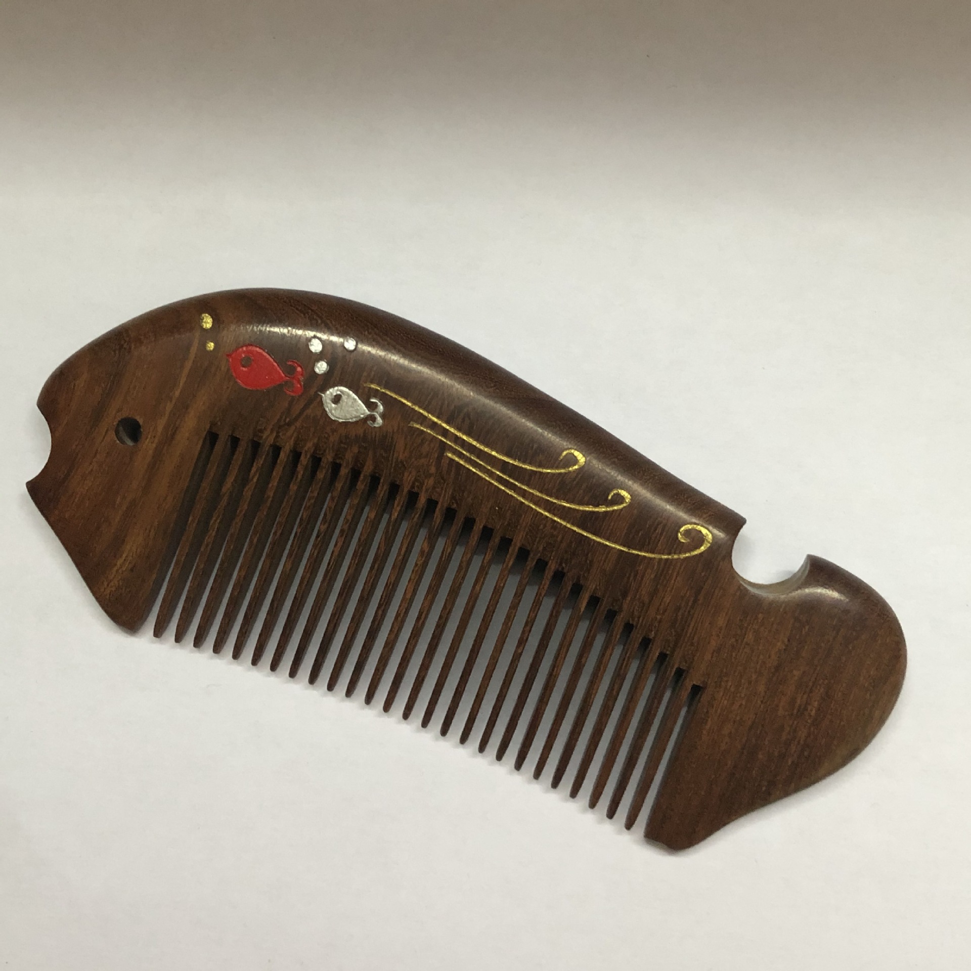 彩绘鱼梳黑金檀木咖啡檀绿檀木礼品母亲教师三八妇女节伴手礼