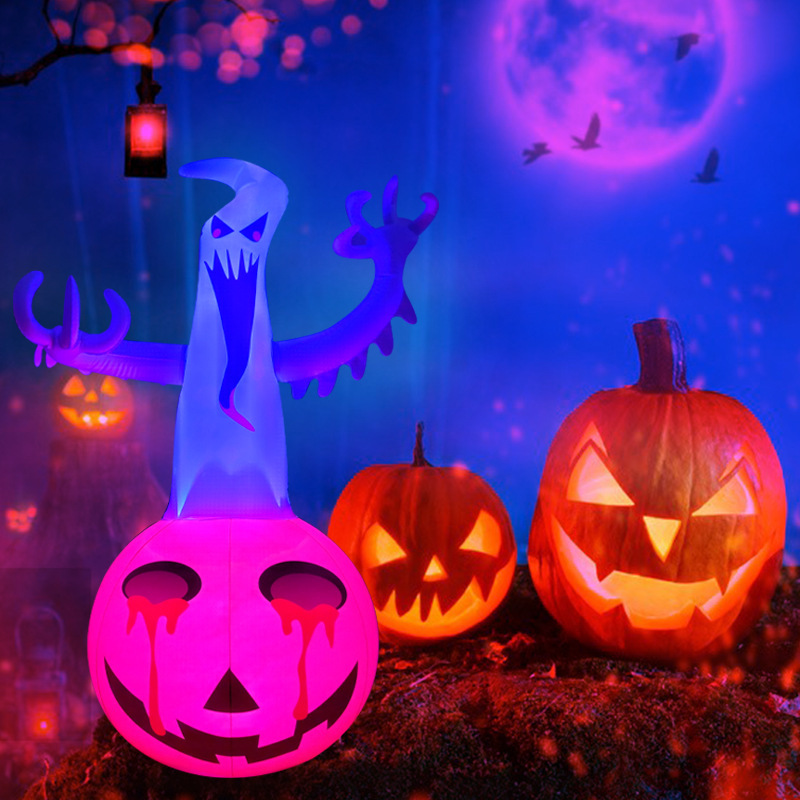 Cross-Border in Stock Halloween Inflation Model Horror Pumpkin Head Ghostwhite Ghost Decoration Garden Layout Props