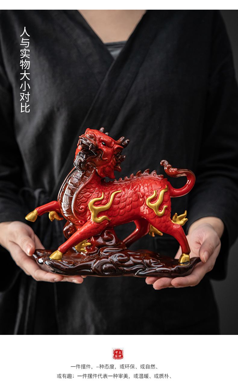 火麒麟摆件一对大号公母招财玄关家用门口开业办公室客厅礼品摆设