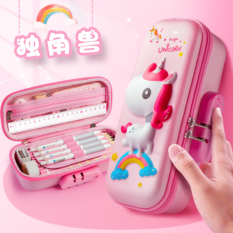 Large Capacity Password Lock for Elementary School Students Pencil Case Kindergarten Cute Creative Multi-Layer Multi-Functional 3D Stationery Box