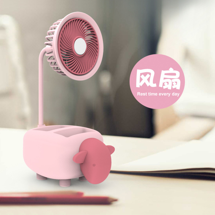 Usb Desktop Fan Cute Sheep Pen Holder Storage Rechargeable Fan Cartoon Hose Adjustable Mobile Phone Stand Little Fan