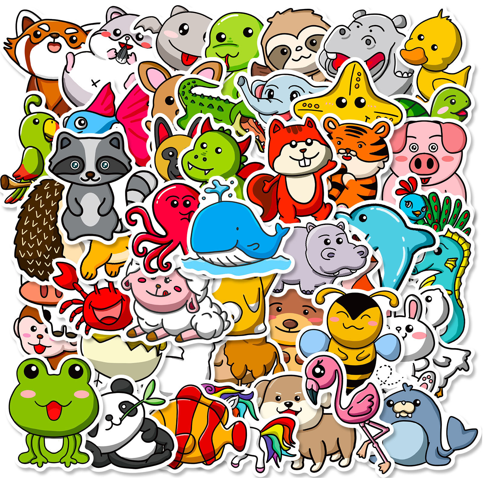50张跨境卡通动物贴纸涂鸦diy手杯电脑手机贴画笔记本手帐贴纸