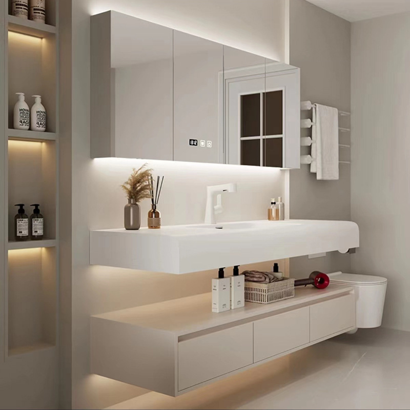 奶油风双层浴室柜组合可丽耐一体盆卫生间洗漱台洗手池台一体柜