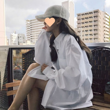 新款韩版bf风长袖白色衬衫上衣女学生休闲宽松防晒衬衣外套女