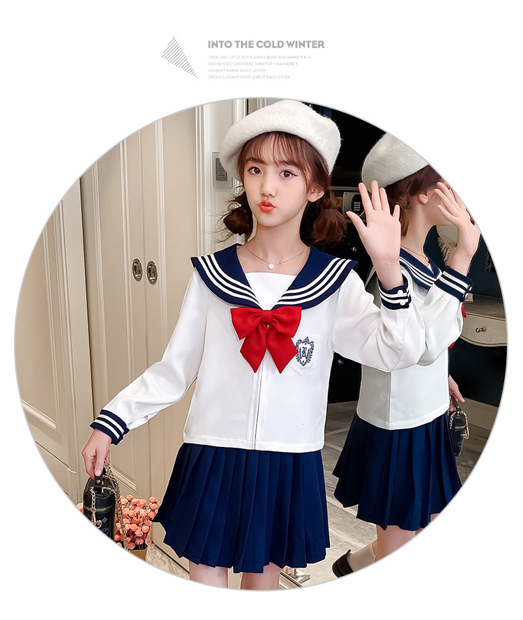 女童海军领水手服裙子套装中童秋装jk制服裙中大儿童小学生两件套