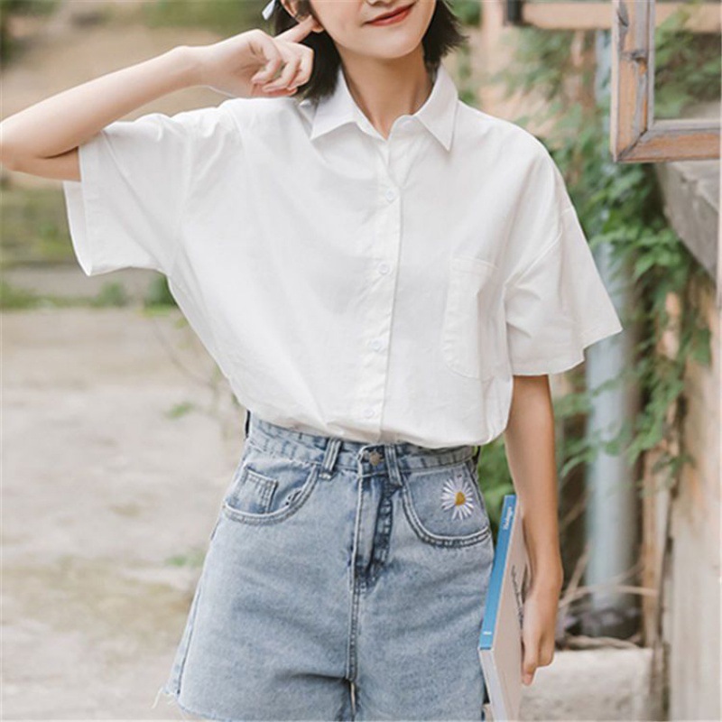 韩版宽松白衬衫女新款2024年夏季薄款短袖衬衣经典款气质上衣