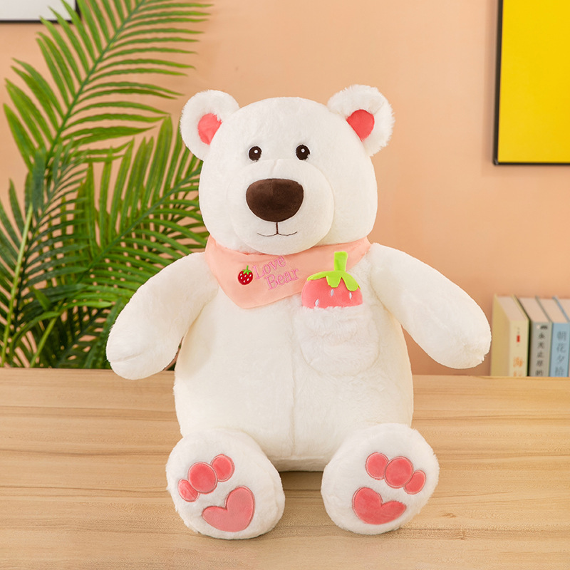 New Strawberry Polar Bear Plush Toy Cute Scarf Short Plush Big Bear Doll Crane Machine Scissor Machine for Women