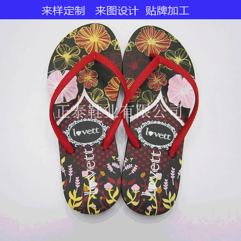 2022 cross-border supply cheap eva flip flops logo women‘s printed flip flops flat heel beach sandals