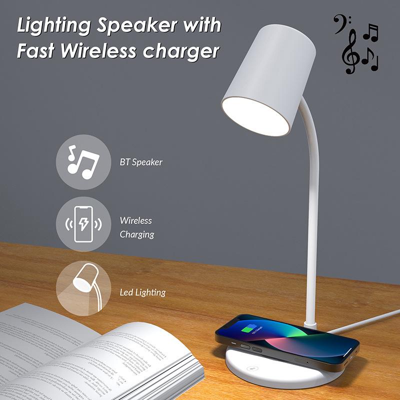 Led Small Night Lamp 10W Wireless Charger Electric Bluetooth Table Lamp Bluetooth Speaker Wireless Charger Music Light Table Lamp
