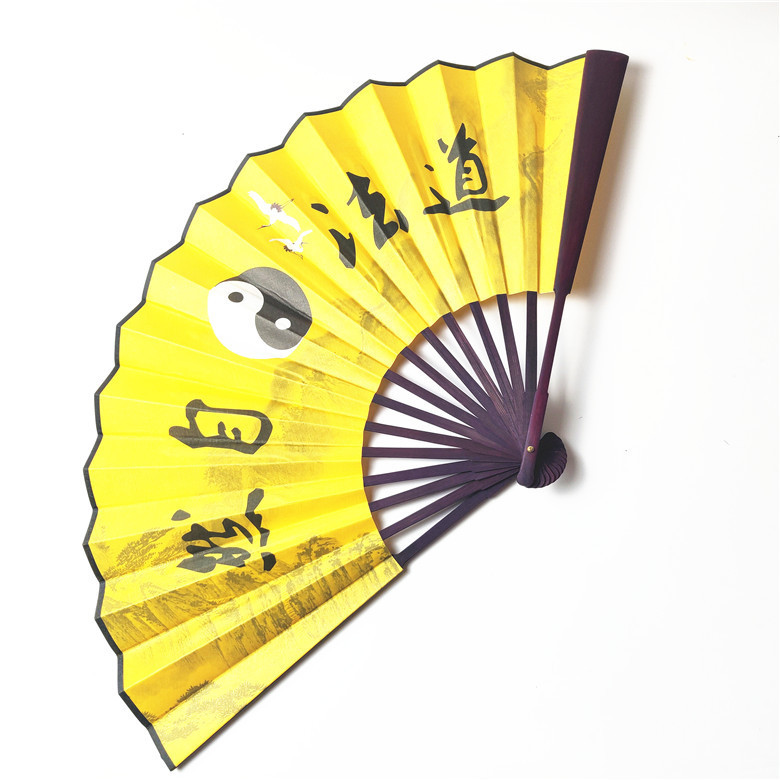 黄色三清天尊折扇 道教法器法扇 道士道法用品 布质印刷工艺品