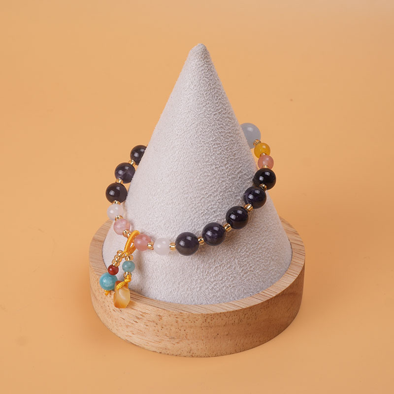 紫水晶带蜜蜡吊坠手串配西瓜石蓝宝石黄玉石手串单圈手链女新中式