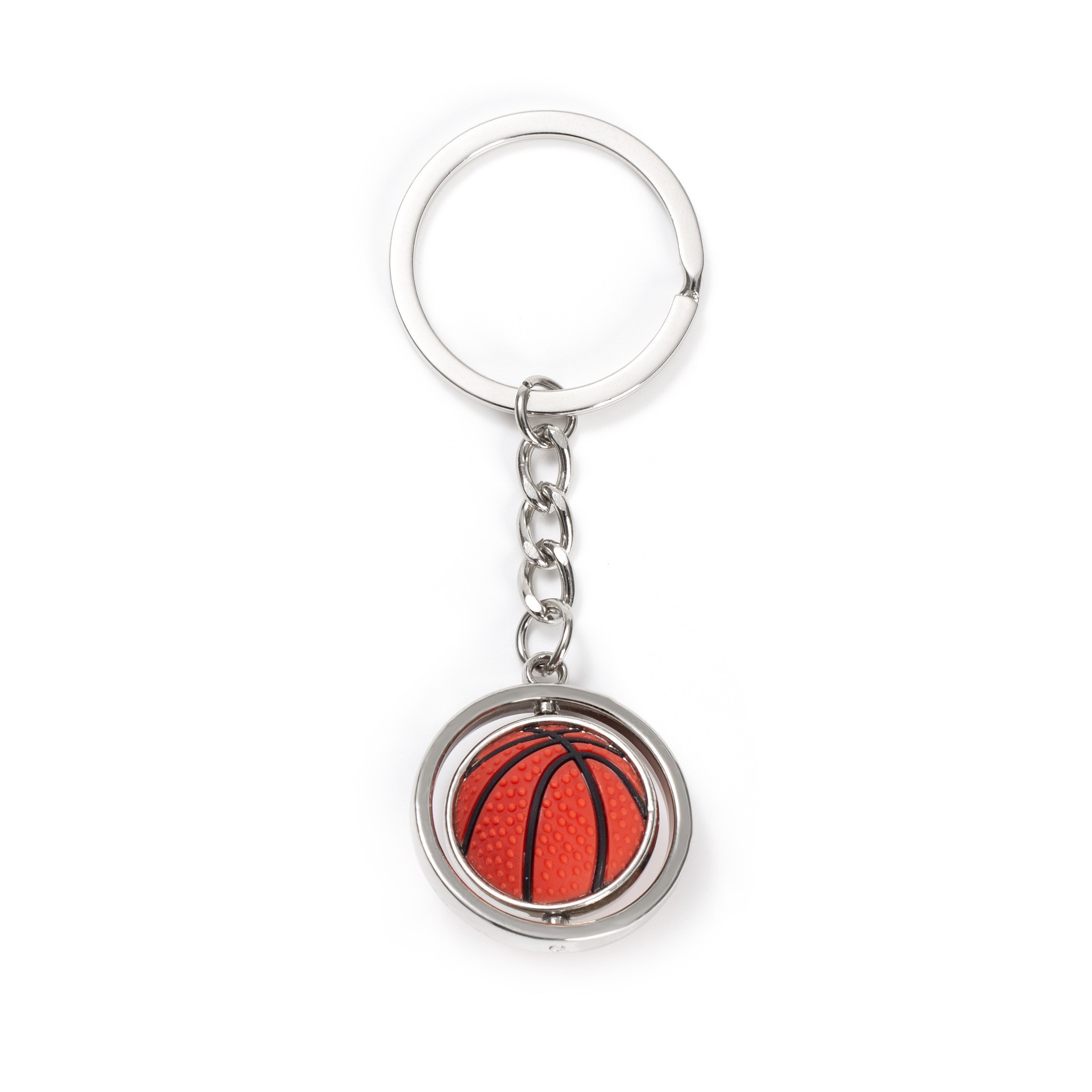 Personalized Creative Double-Sided Basketball Rotating Metal Keychains Can Carve Writing Logo Sports Event Promotional Gifts