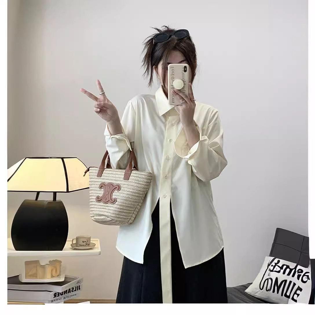 【氛围感拿捏】 奶黄色下摆飘带阔版衬衫-阿里巴巴