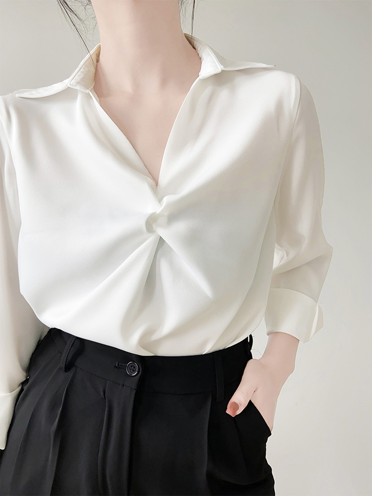 High-End Super Nice Acetate Satin Shirt Women's Summer Chic and Beautiful Temperament Business Shirt Design Blouse