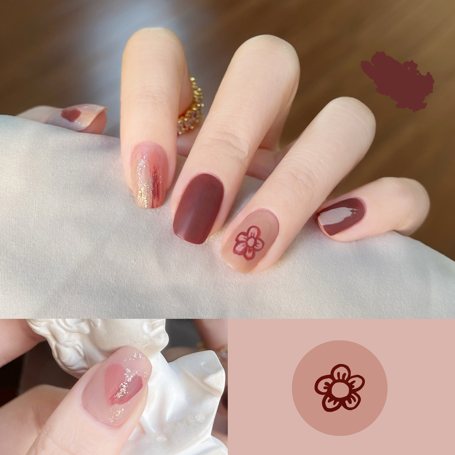 小红书人气款指甲贴纸5d甲油膜指甲贴片穿戴美甲贴纸全贴