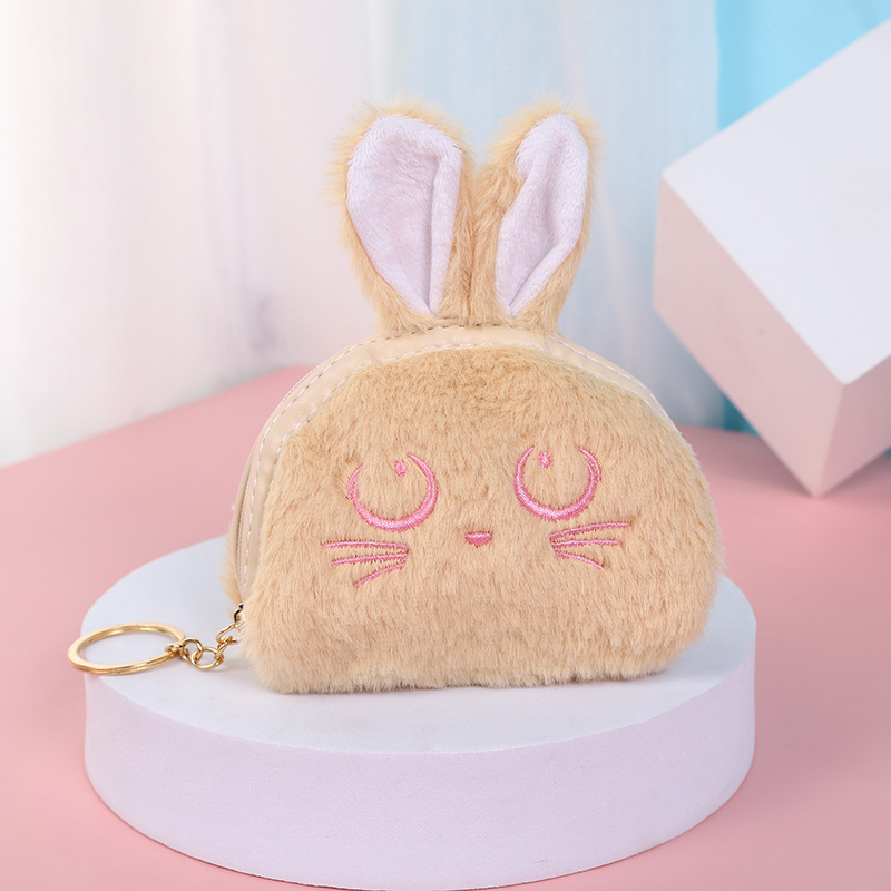 Japanese Cute Rabbit Plush Pouch Women's Korean-Style Cartoon Student Portable Hand Bell Travel Storage Ugly and Cute Coin Purse