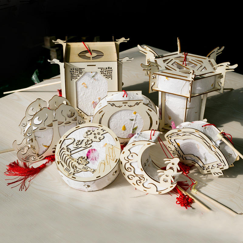 花草系古风迷你宣纸灯笼木制手工diy拼装手提花灯材料包节庆提灯