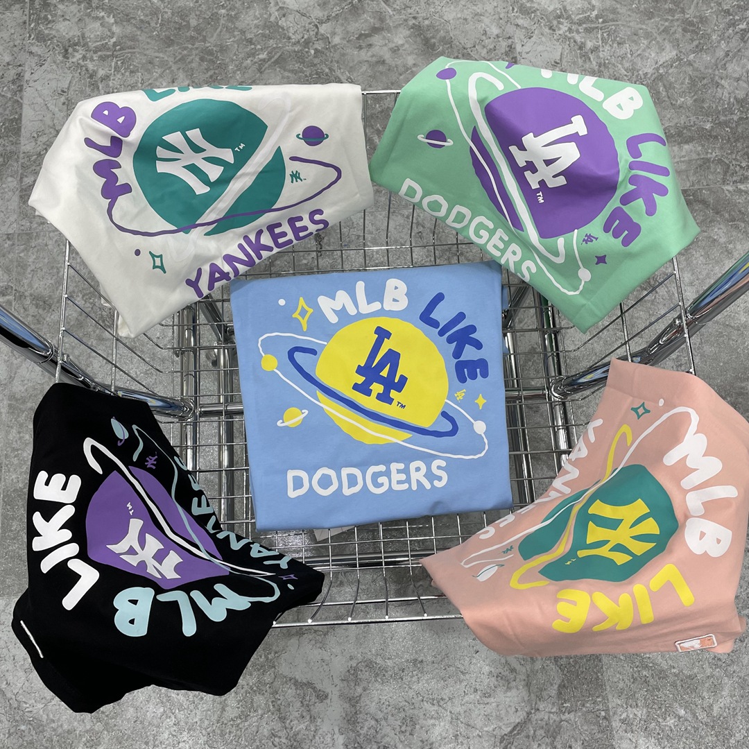 mlb星球印花t恤ny胸前刺绣男女情侣款运动后背星空休闲宽松短袖