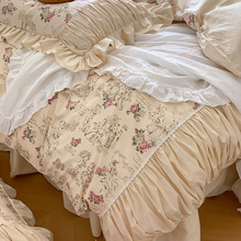 8E7Q法式复古全棉四件套田园被套浪漫公主风纯棉床上用品床裙款夏