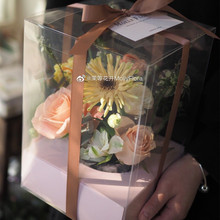 手提花盒透明鲜花包装盒PVC折叠花束插花盒情人节玫瑰花盒