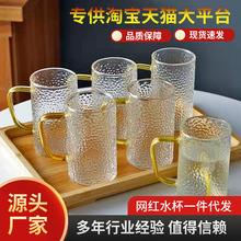 日式高硼硅玻璃锤纹杯家用早餐杯花茶洋酒杯子微波炉加热茶具套装