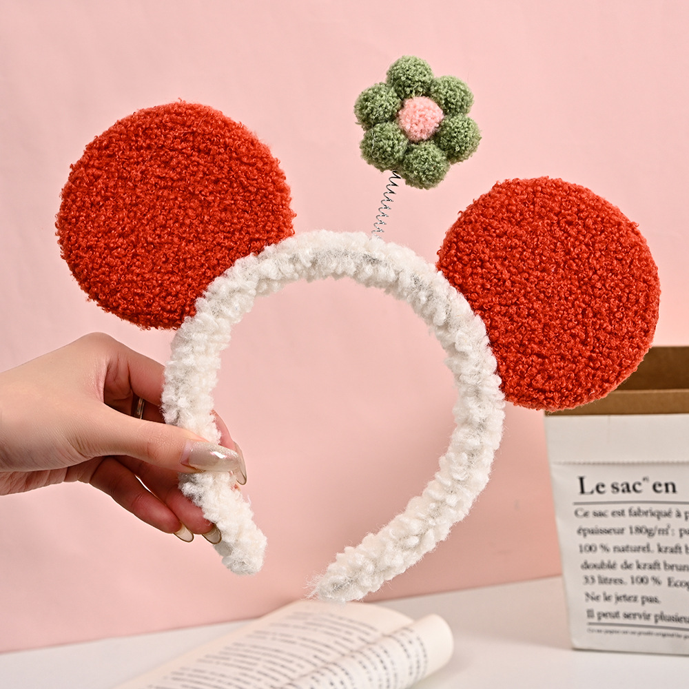 Korean Style Internet Celebrity PCs Little Red Flower Headband Wholesale Mickey Big Ears Face Wash Hair Band Cute Cartoon Small Flower Headband