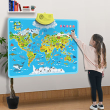 英文世界地图动物有声挂图儿童学习动物百科知识趣味考试音乐玩具