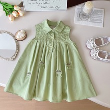 女童裙子夏季2024新款儿童装连衣裙夏款高级感夏天纯绿色公主裙