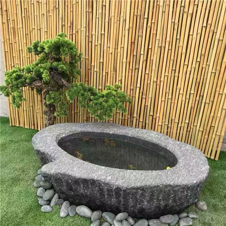 石钵枯山水造景石盆日式竹流水景观民宿庭院户外石槽水景水钵摆件