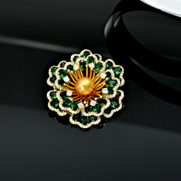 清仓厂家热卖奢华牡丹花微镶锆石女优雅礼服外套胸花胸针别针