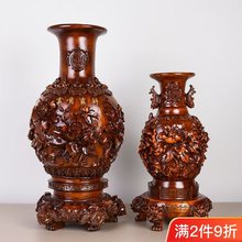 富贵吉祥花开富贵仿红木摆件家居饰品客厅摆件复古花瓶树脂工艺品