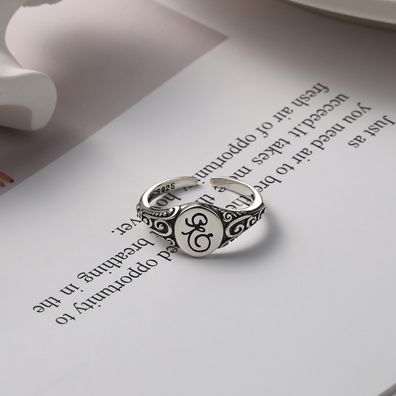 s925纯银复古纹路饰品女神符号潮流介子古老神秘个性图案泰银戒指