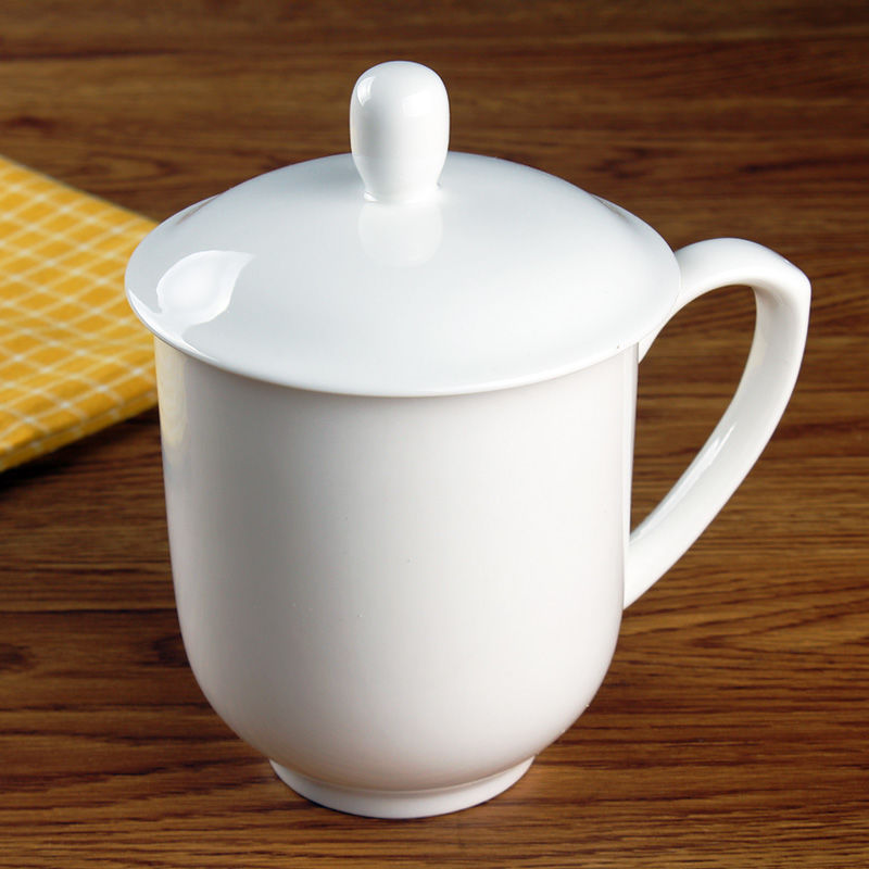 骨瓷茶杯 中南会议盖杯 白瓷水杯 纯白陶瓷杯