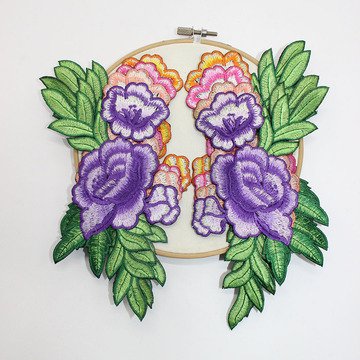 复古牡丹对花刺绣布贴衣服外套羽绒服旗袍汉服装饰补丁补洞熨烫贴