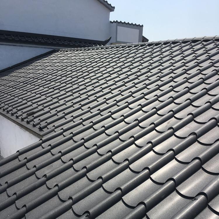 09mm厚铁青灰铝镁锰仿古屋面琉璃瓦765仿古彩钢琉璃瓦