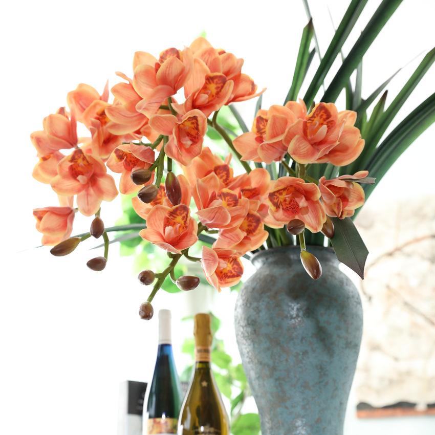 仿真花过胶惠兰 3d兰花 高 档假花家居装饰 大花蕙兰插花绢布手感