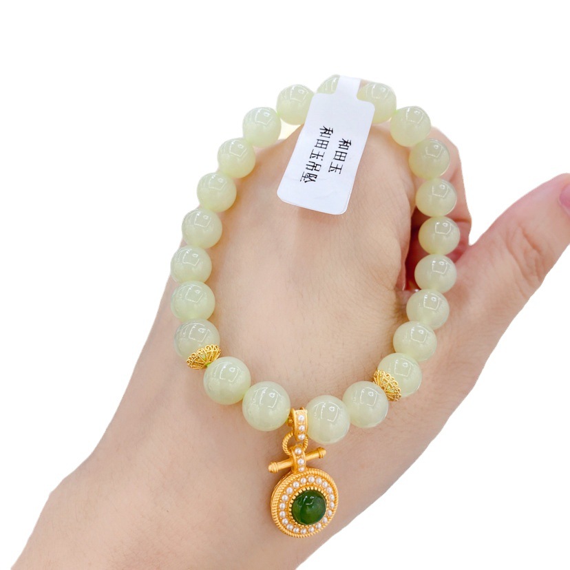 INS Style Natural Hetian Jade Beaded Bracelet Fashion Jasper Pendant Bracelet Valentine's Day Jewelry Gift Wholesale