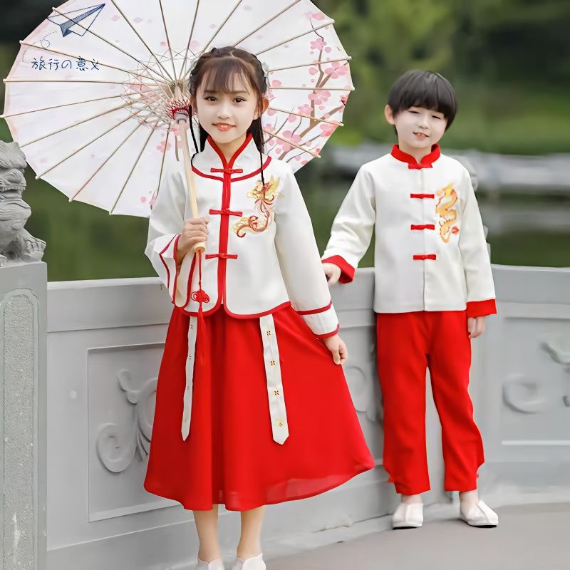 儿童古装国学服中小学生汉服民国风诗歌朗诵演出幼儿校园班服礼服