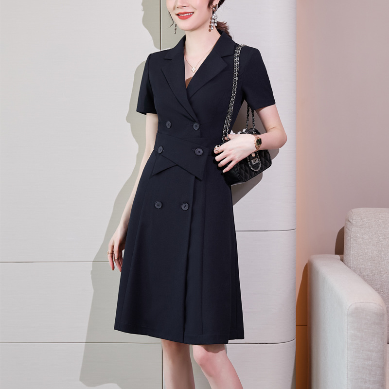 高端西装连衣裙通勤夏季薄款短袖大码工装西裙气质女神范职业裙子