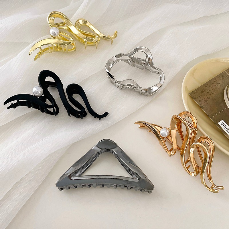 Silver Shark Clip Grip Female Back Head Hair Clip Barrettes Sub Hair Claw High-End Barrettes 2023 New Hair Pin Headdress