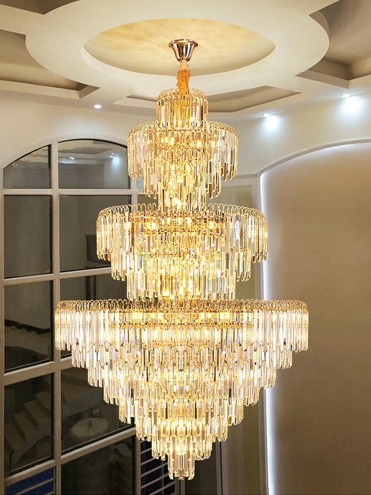 复式楼客厅水晶吊灯现代轻奢旋转楼梯灯挑空楼中楼2023别墅大厅灯