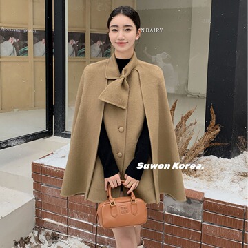 24年新款韩系甜美温柔斗篷外套多色无袖小个子穿搭羊毛外套女短款