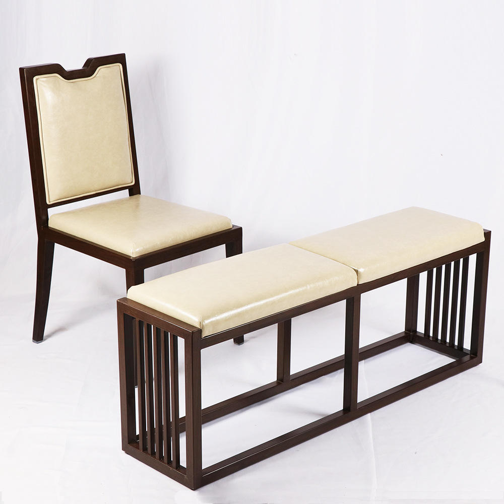 工厂定制毛家饭店金属木纹餐椅长凳 pu皮软包餐椅 宴会餐厅椅批发