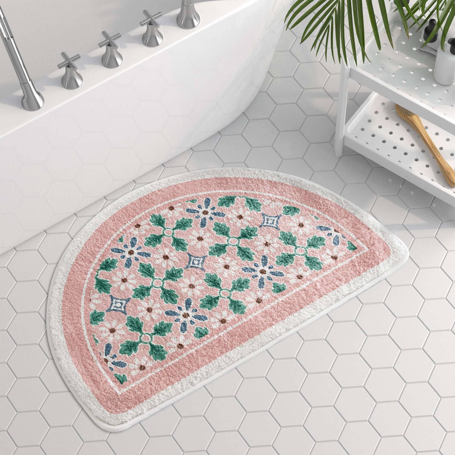Retro Nordic Pattern Ins Style Cashmere-like Semicircle Toilet Floor Mat Bathroom Door Non-Slop Mats Absorbent Floor Mat