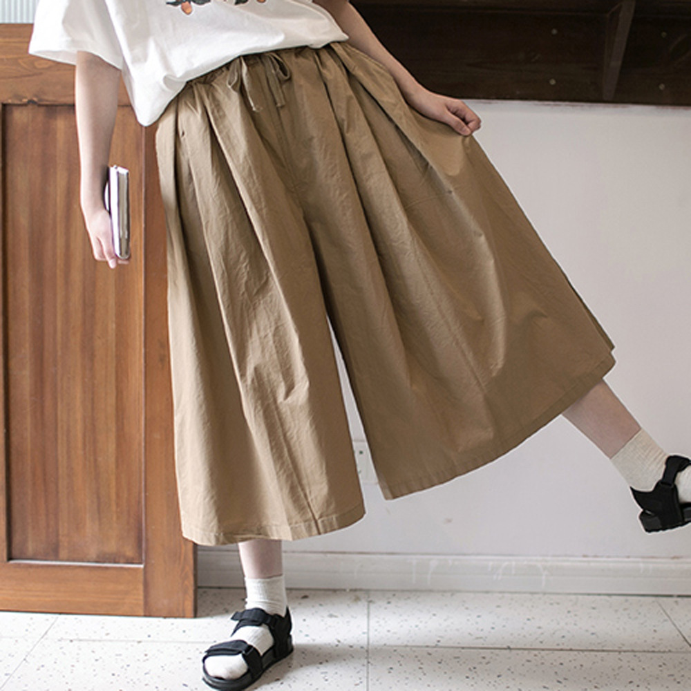 日系工装卡其色裤子小个子高腰阔腿裤女夏春秋七分宽松女裤-阿里巴巴