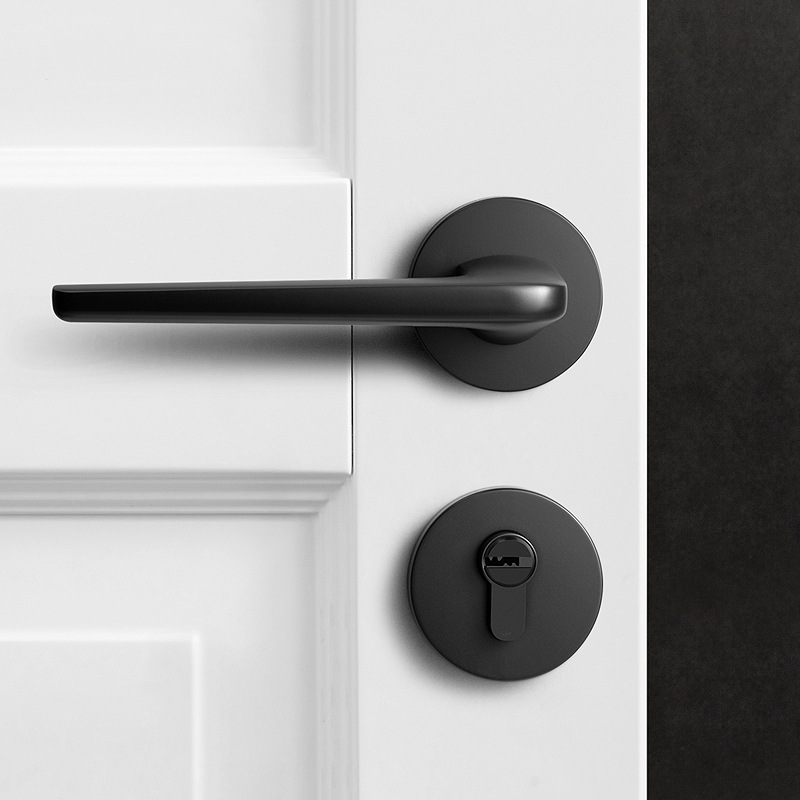简约门锁室内卫生间锁具卧室门锁执手锁卧室门锁磁吸静音黑色门锁