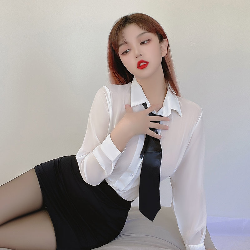 性感秘书白衬衫老师裙子制服诱惑学院风雪纺透明职业套装包臀短裙