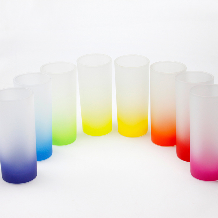 Thermal Transfer Printing Frosted Glass Cup Matte Water Cup Customized 10Oz Color Background Gradient Color Cup Glass