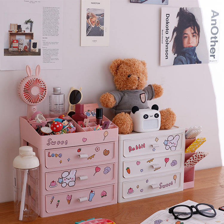 ins少女桌面抽屉式收纳盒学生宿舍化妆盒文具杂物整理书桌置物架